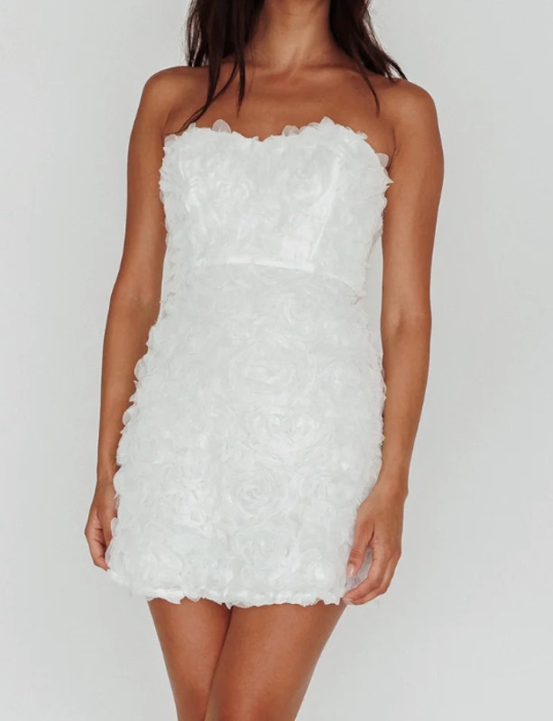 Selfie Leslie In Paris Embellished Strapless Rosette Mini Dress White Xs